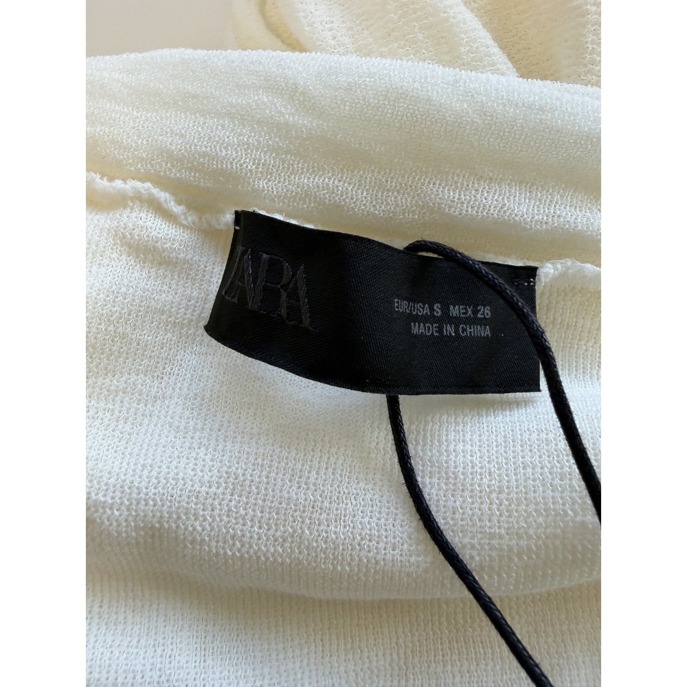 Zara Off Shoulder Top Ecru Cream Stretchy Sheer Coquette - Picture 4 of 7